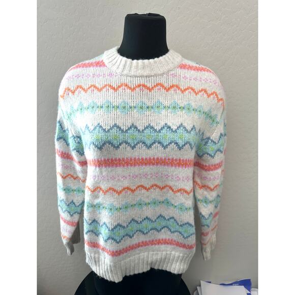 AMERICAN EAGLE | Fair Isle Knit Sweater White Multicolor Striped NWT | Small - Picture 2 of 8